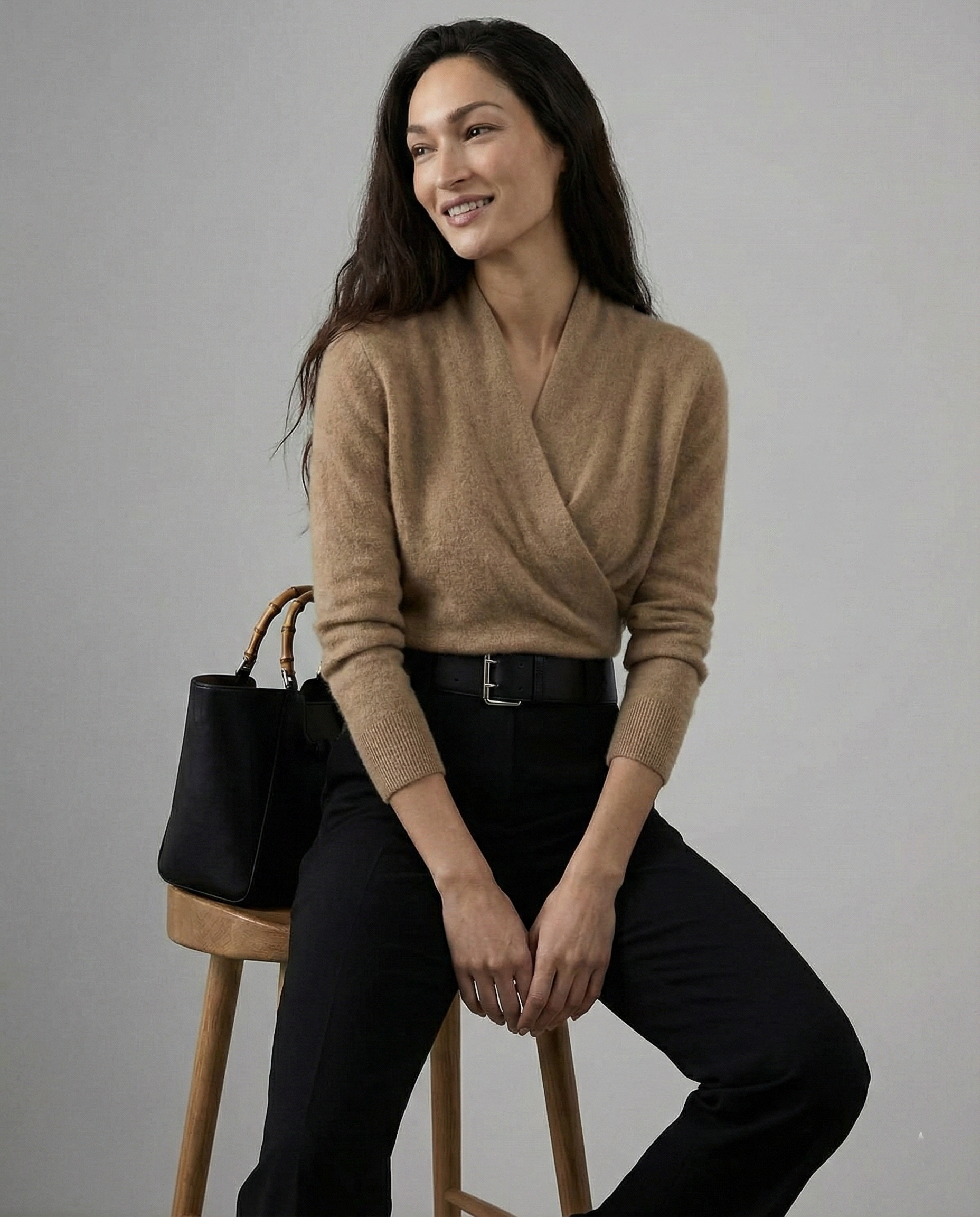 Cashmere Sweater with Crossover Collar