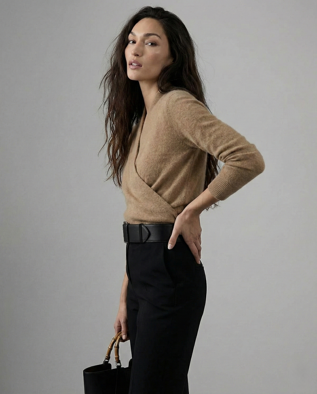 Cashmere Sweater with Crossover Collar