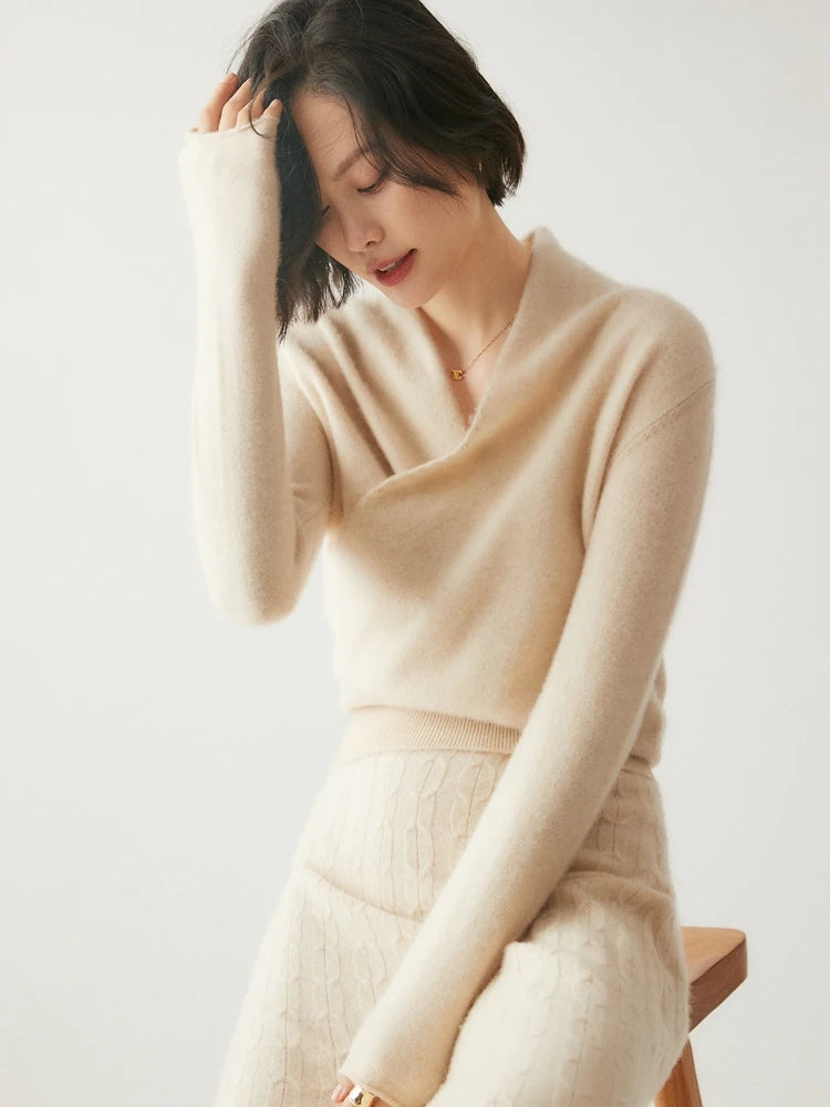 Cashmere Sweater with Crossover Collar