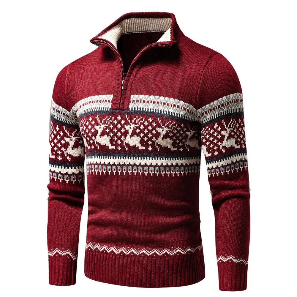 Half-Zip Jumper Nordic Pattern Stand Collar