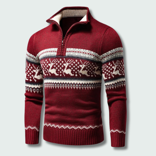 Half-Zip Jumper Nordic Pattern Stand Collar