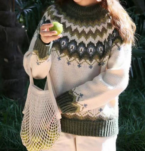 Nordic Jumper Patterned Knit Crew Neck