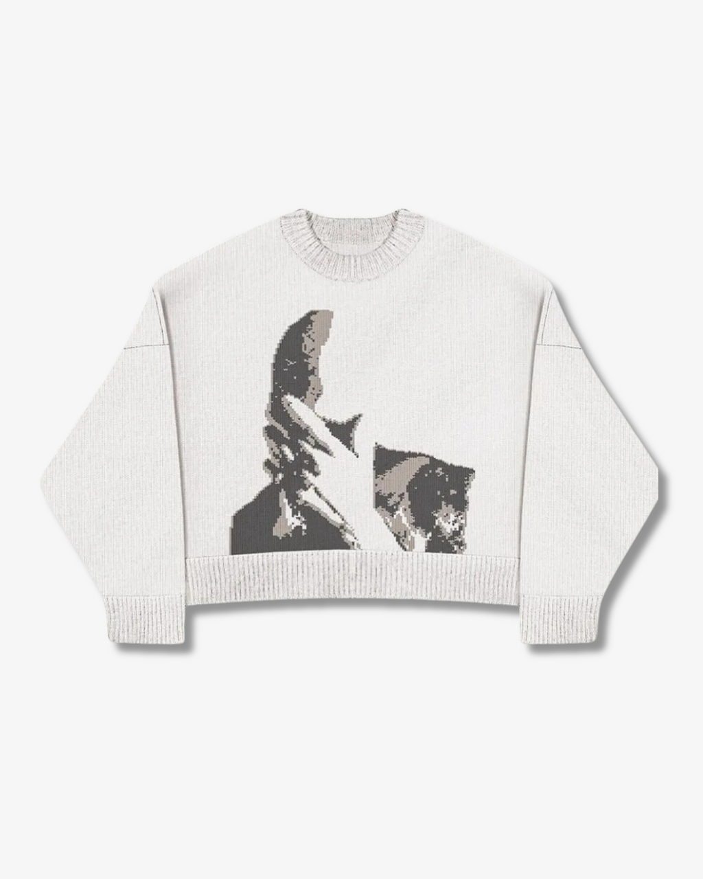 Relaxed crew neck knit jumper, front view
