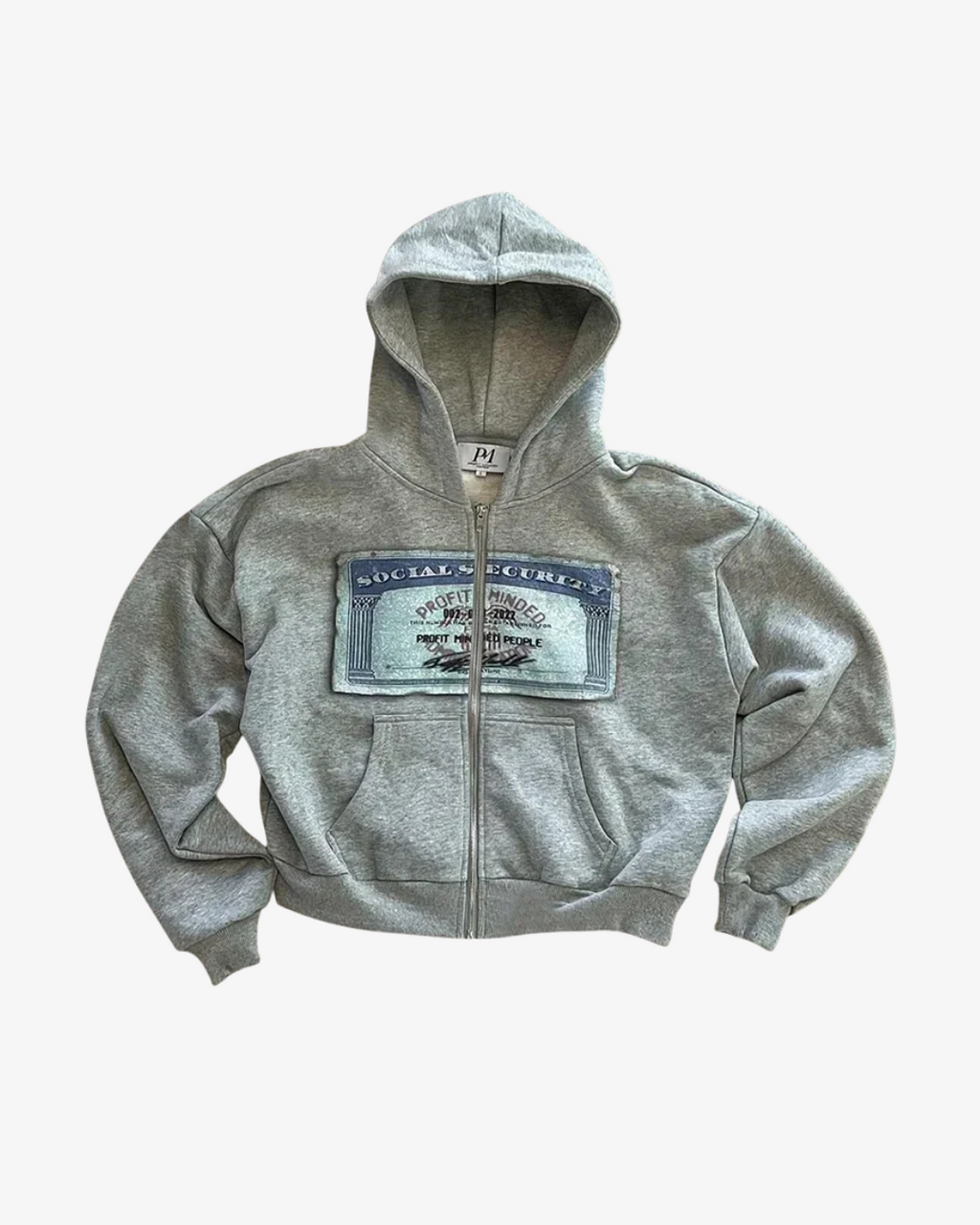 Graphic zip up hoodie in black, front view