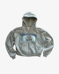 Graphic zip up hoodie in black, front view