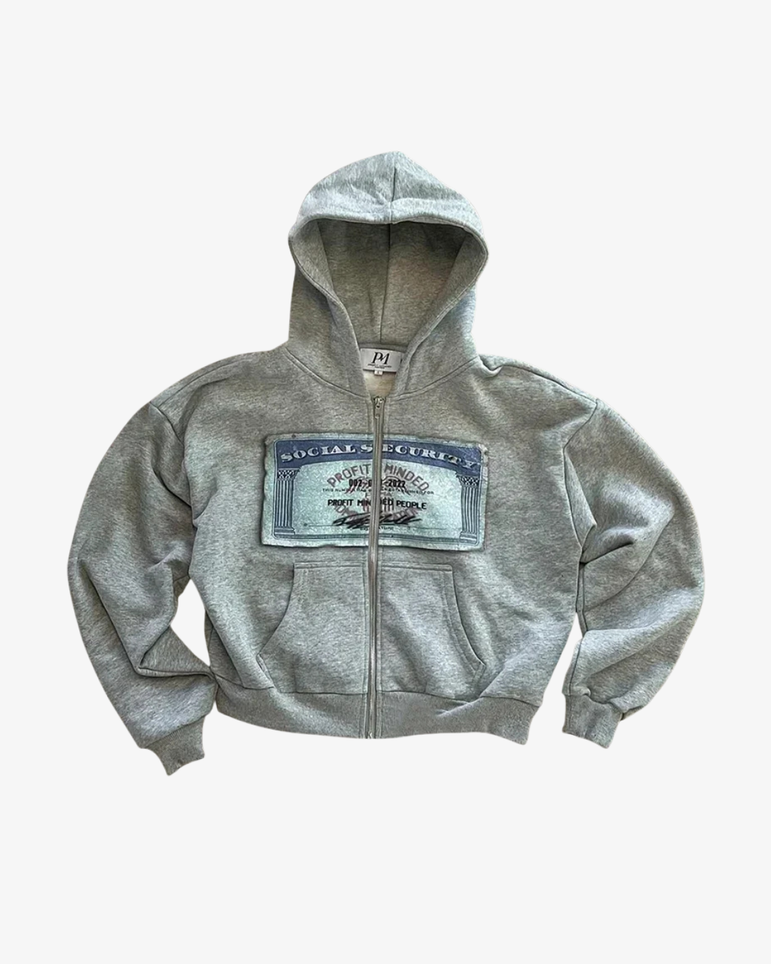 Graphic zip up hoodie in black, front view