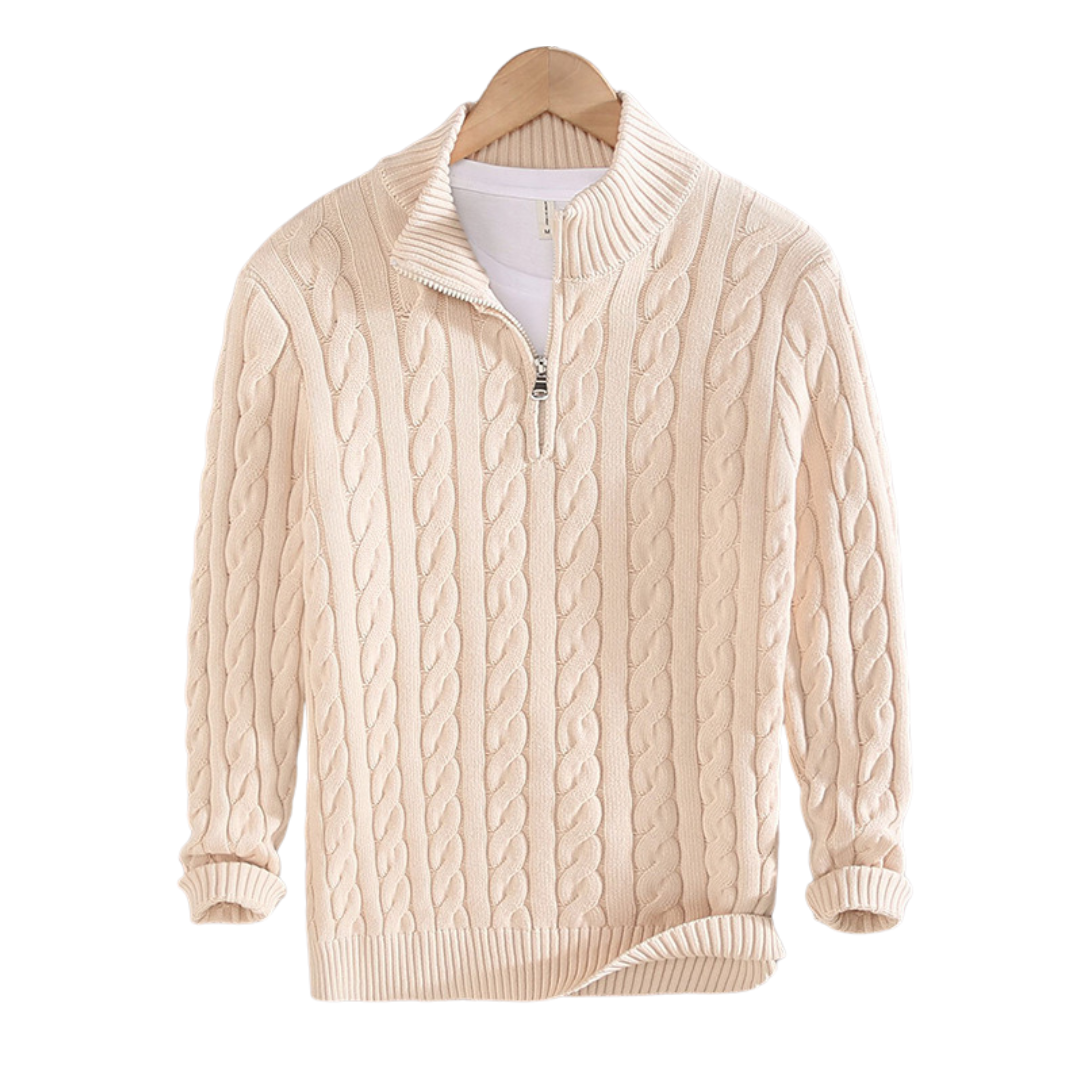 Half zip ribbed sweater in grey, front view
