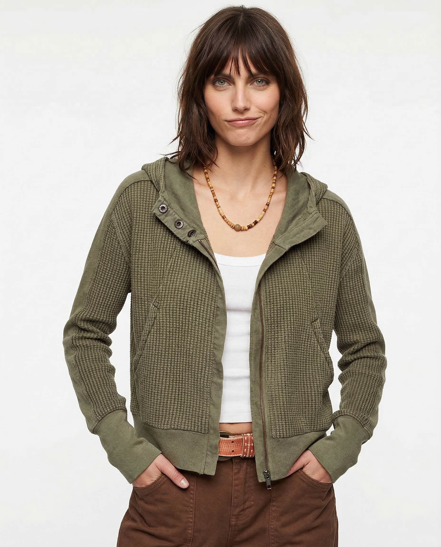 Oversized Cotton Hoodie Cropped Waffle