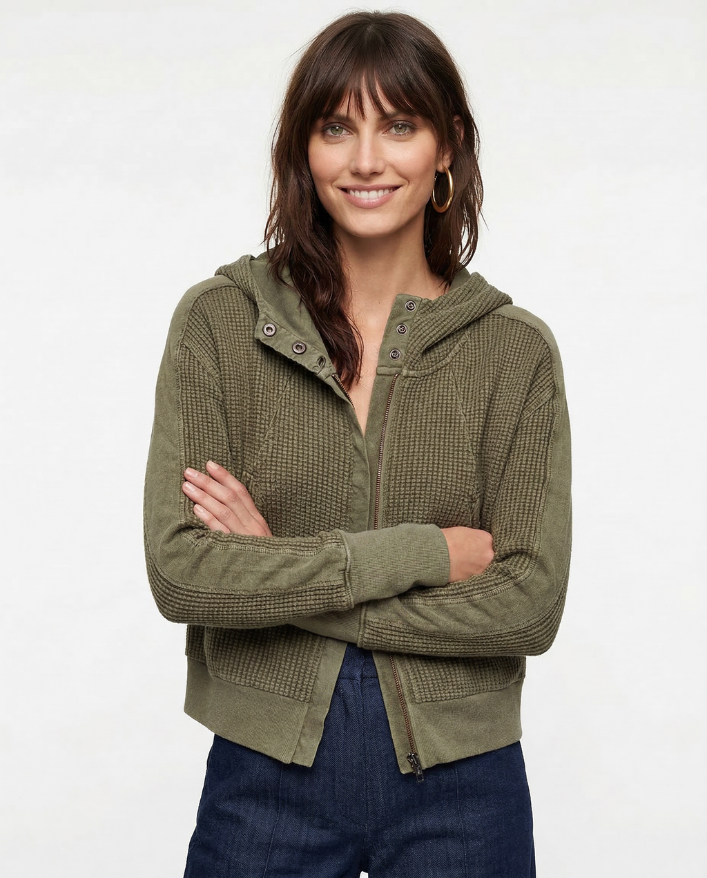 Oversized Cotton Hoodie Cropped Waffle