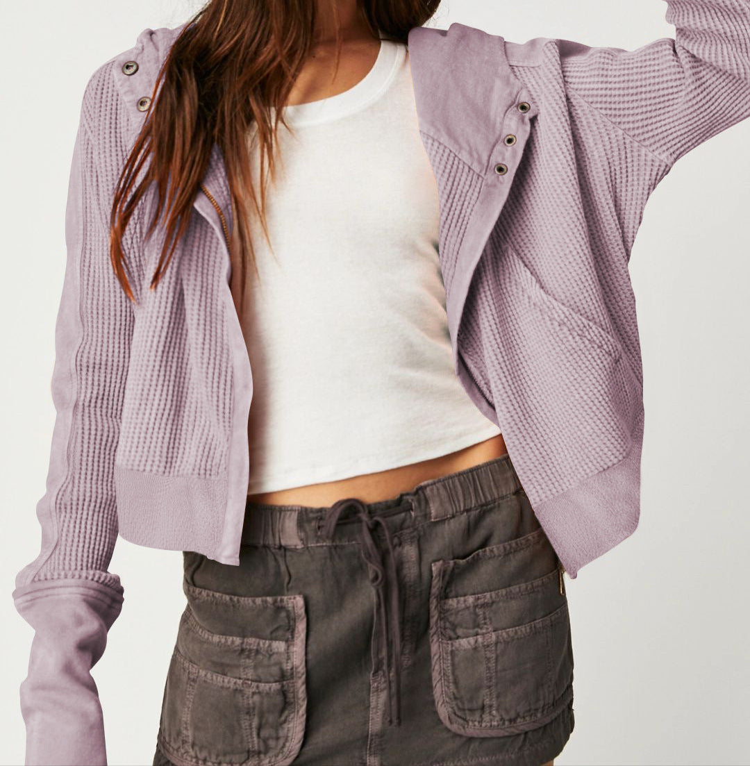 Oversized Cotton Hoodie Cropped Waffle