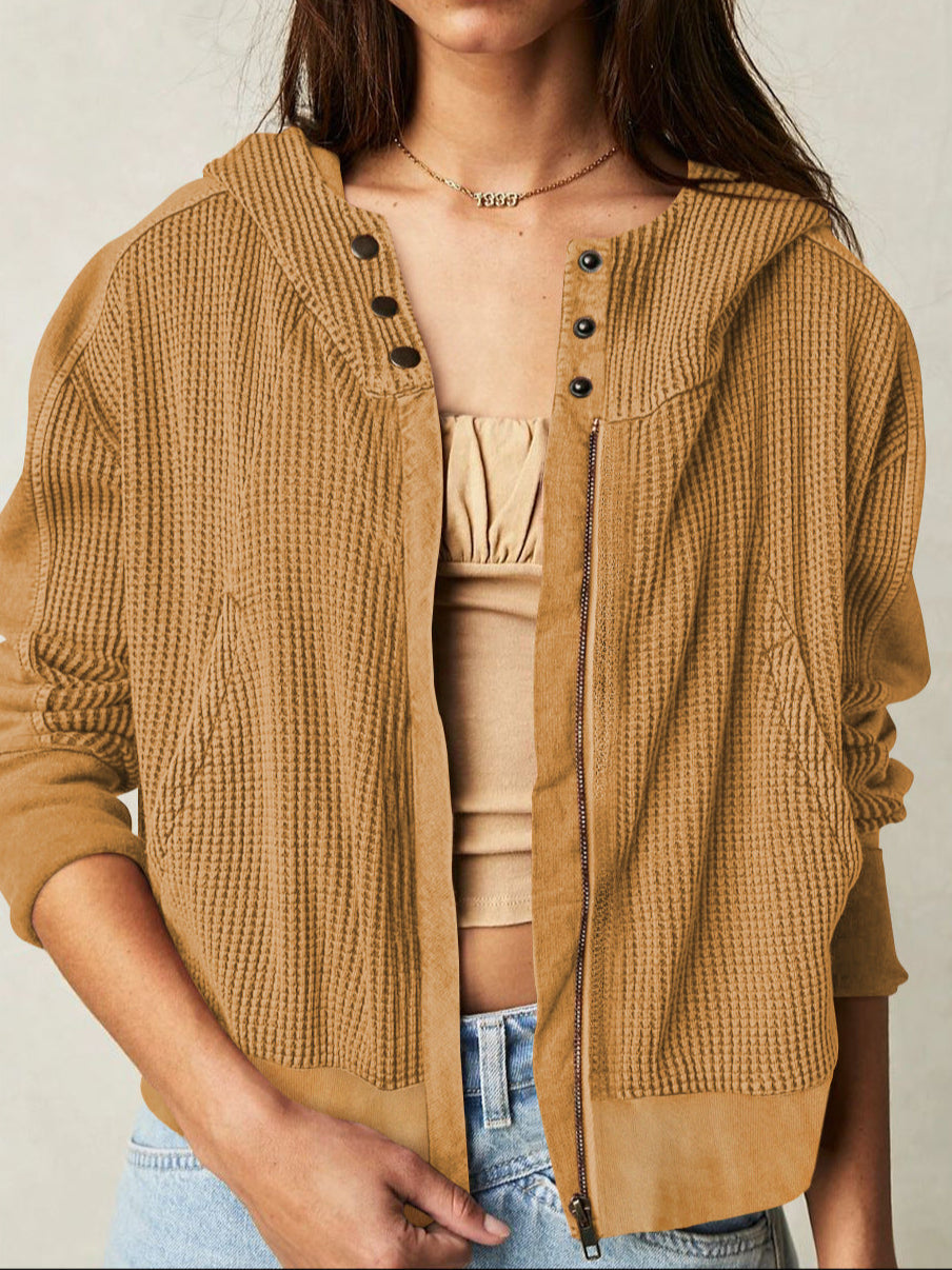 Oversized Cotton Hoodie Cropped Waffle