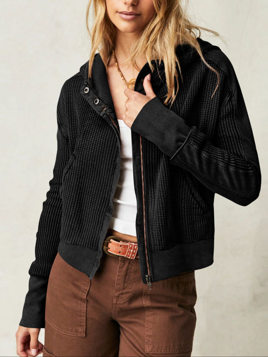 Oversized Cotton Hoodie Cropped Waffle