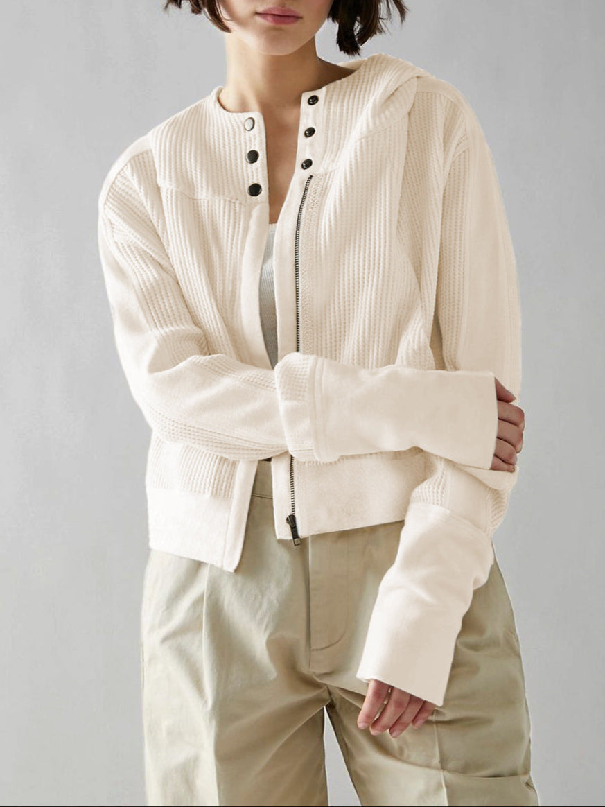 Oversized Cotton Hoodie Cropped Waffle