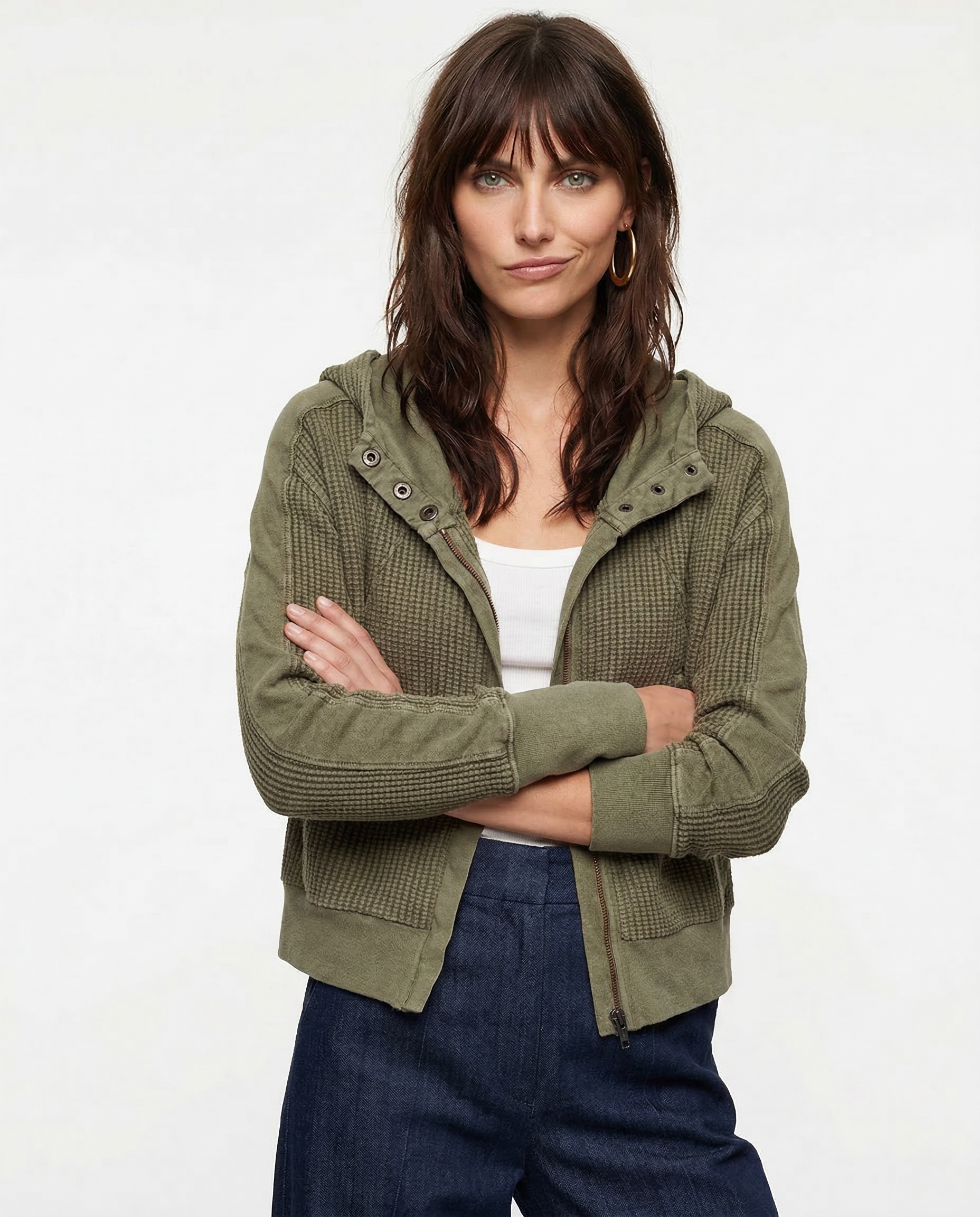 Oversized Cotton Hoodie Cropped Waffle