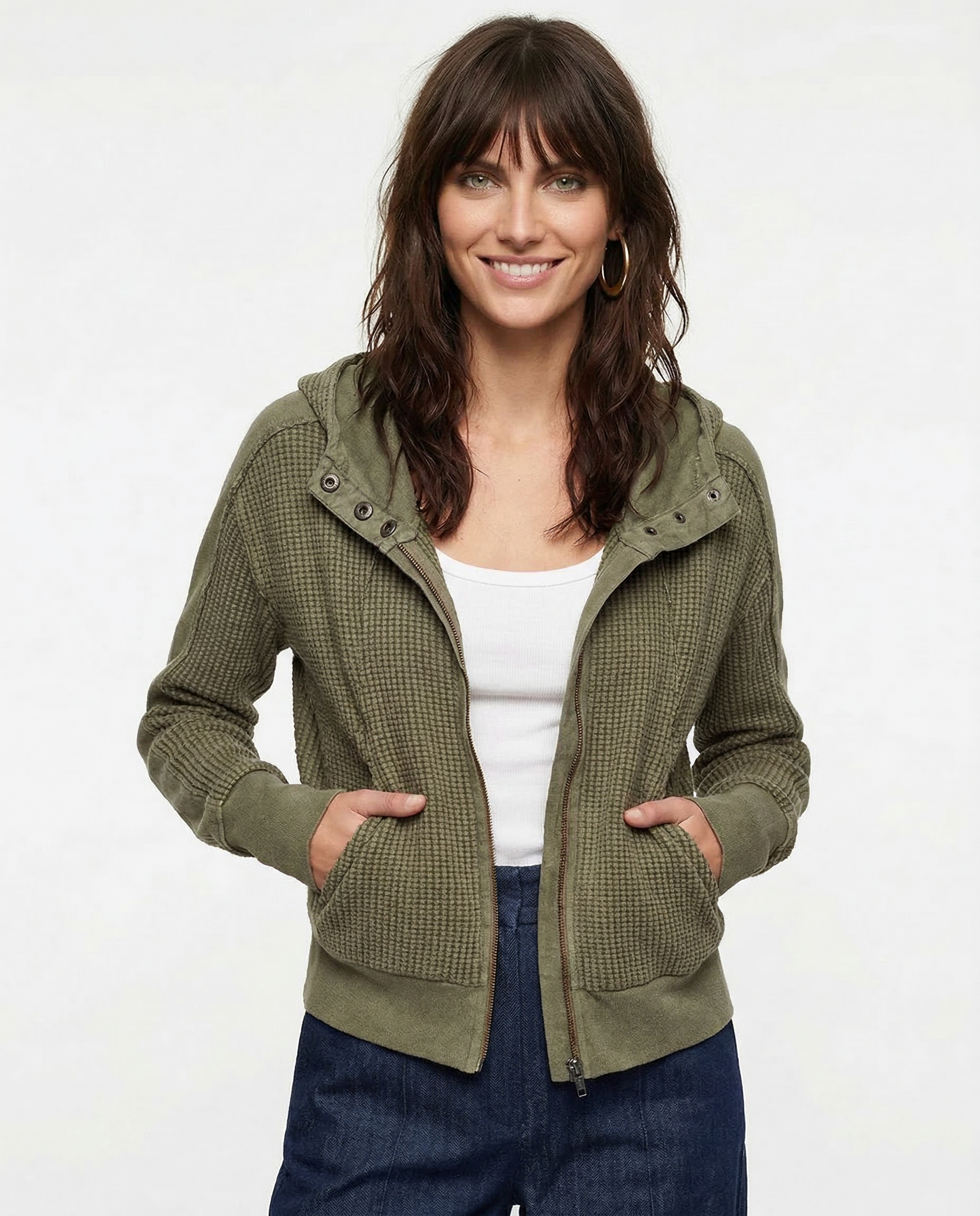 Oversized Cotton Hoodie Cropped Waffle