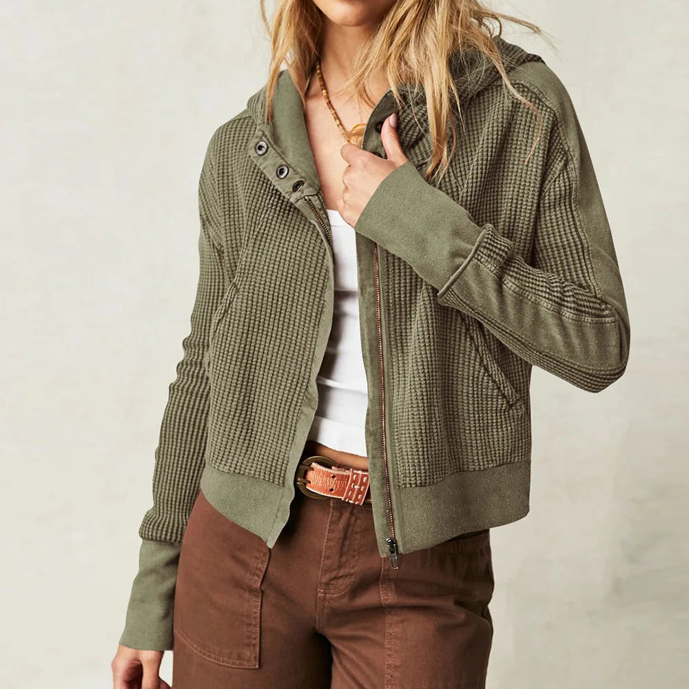 Oversized Cotton Hoodie Cropped Waffle