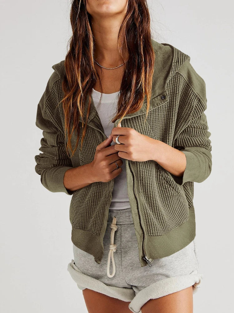 Oversized Cotton Hoodie Cropped Waffle