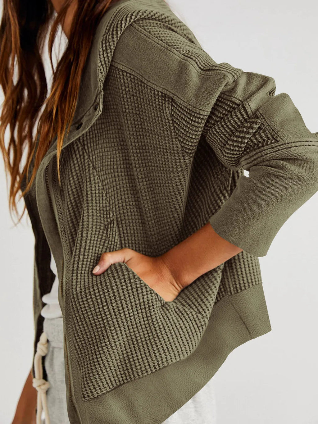 Oversized Cotton Hoodie Cropped Waffle