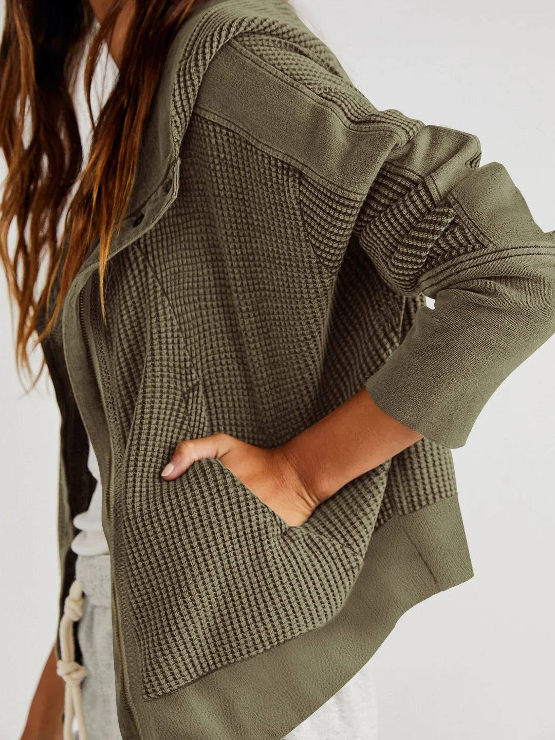 Oversized Cotton Hoodie Cropped Waffle