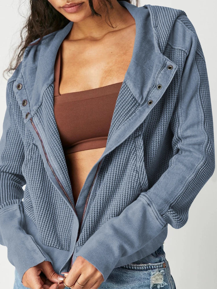 Oversized Cotton Hoodie Cropped Waffle