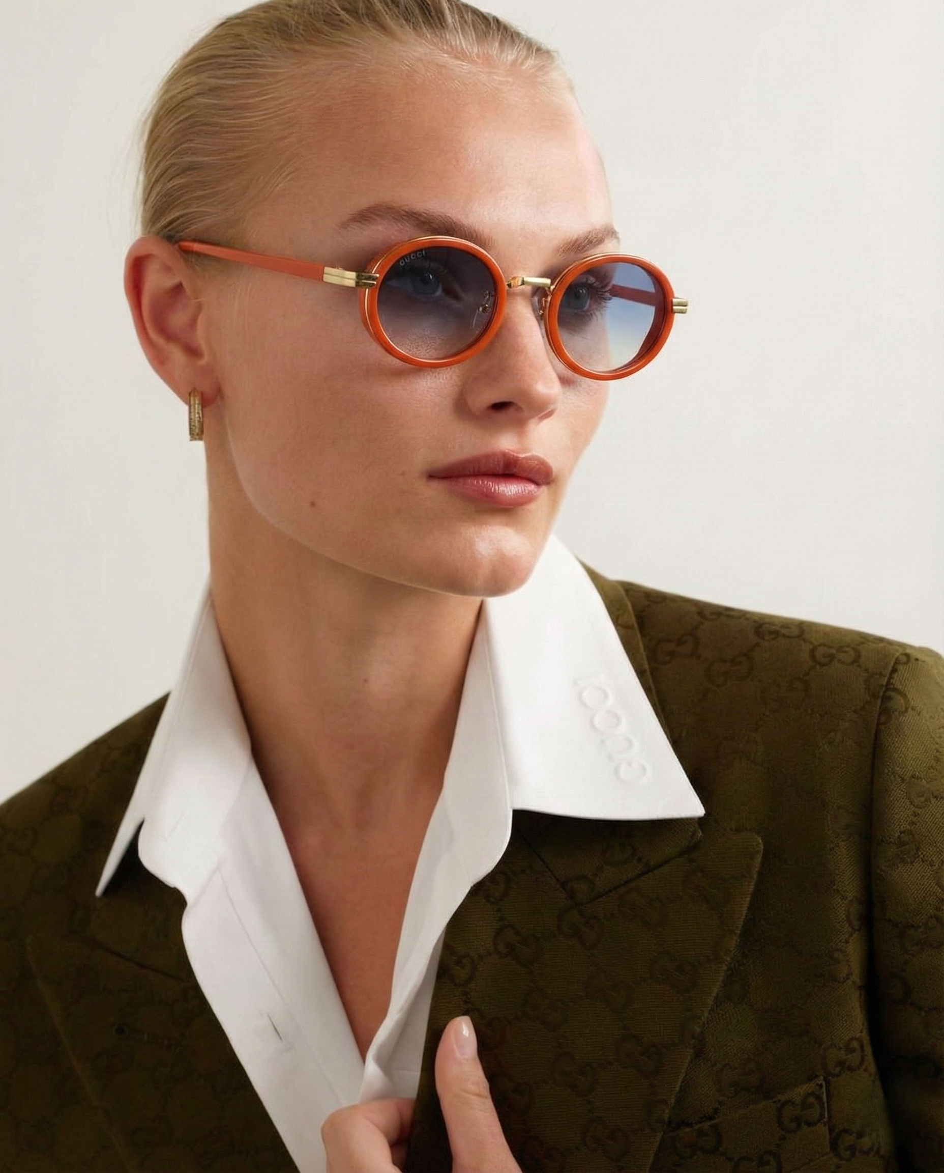 Icon Oval Sunglasses with Gold Detailing