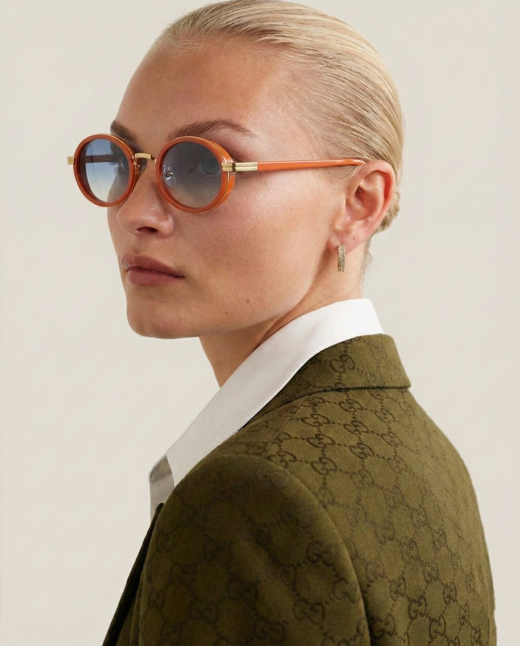 Icon Oval Sunglasses with Gold Detailing