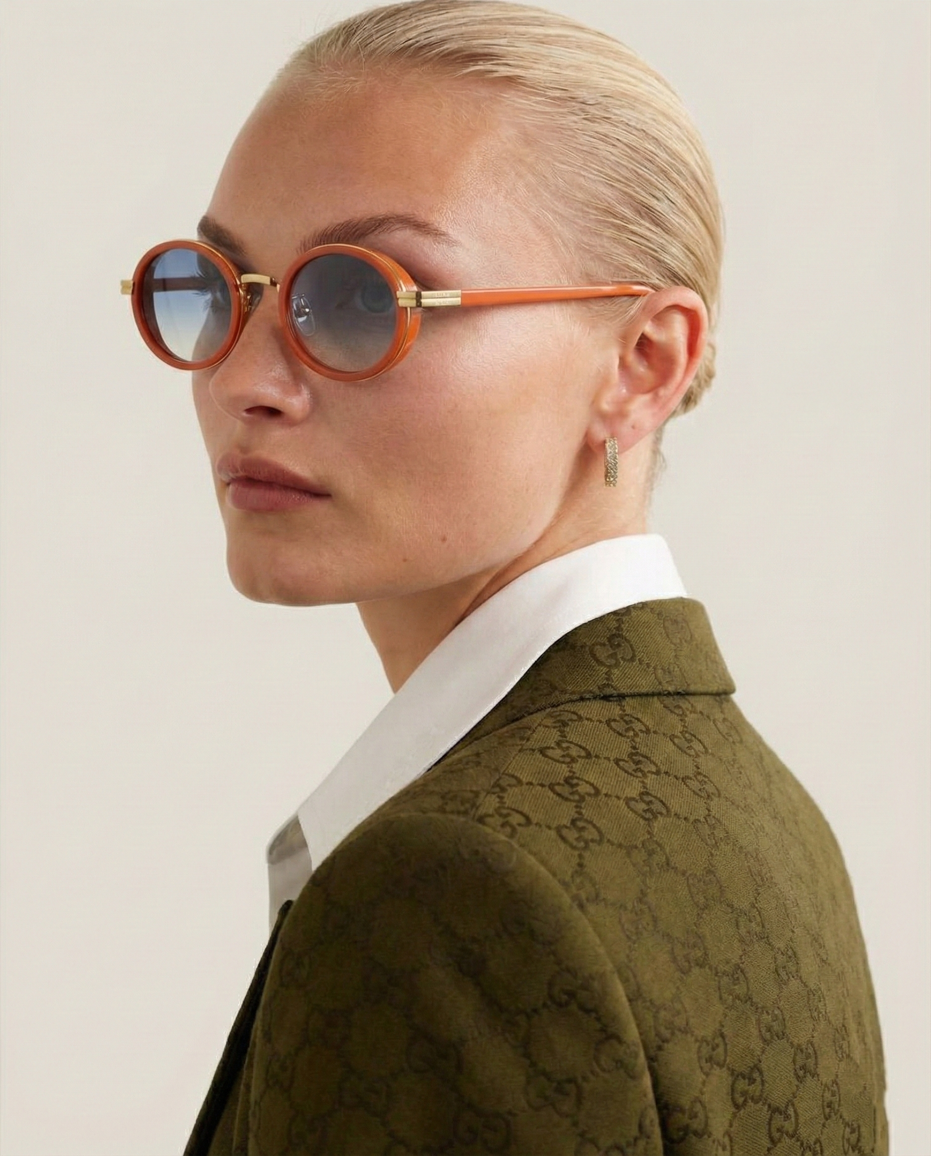 Icon Oval Sunglasses with Gold Detailing