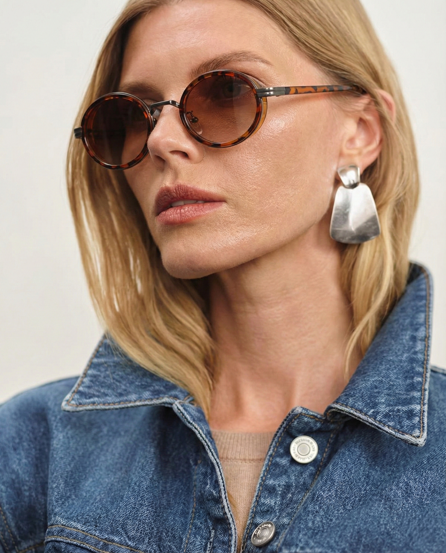Icon Oval Sunglasses with Gold Detailing