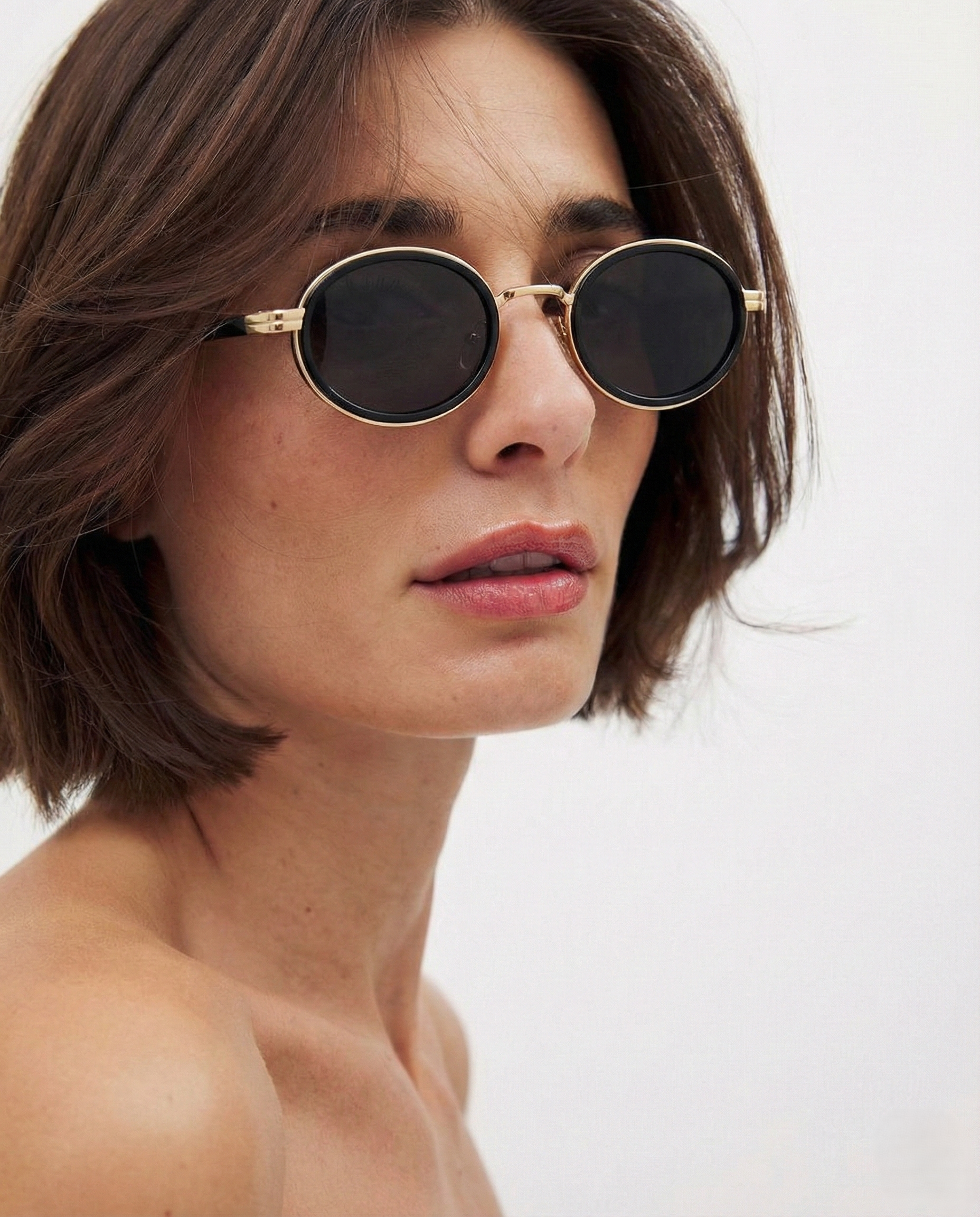 Icon Oval Sunglasses with Gold Detailing