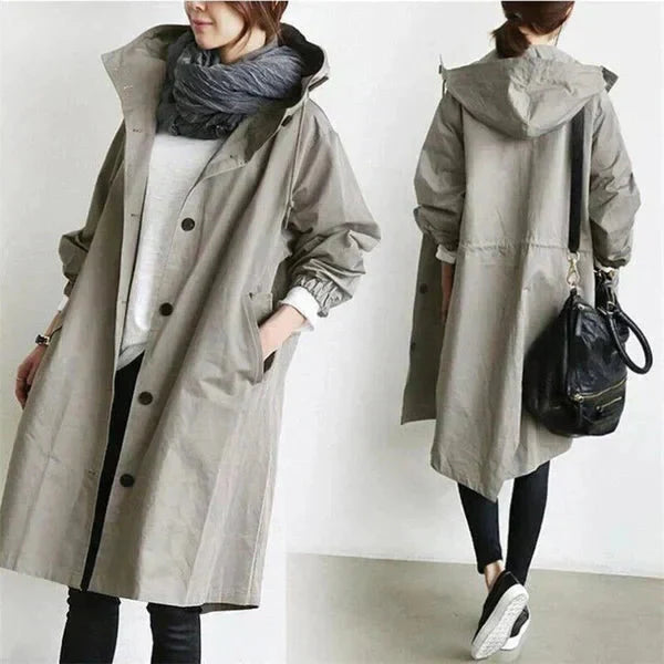 Waterproof oversized hooded raincoat in grey, front view