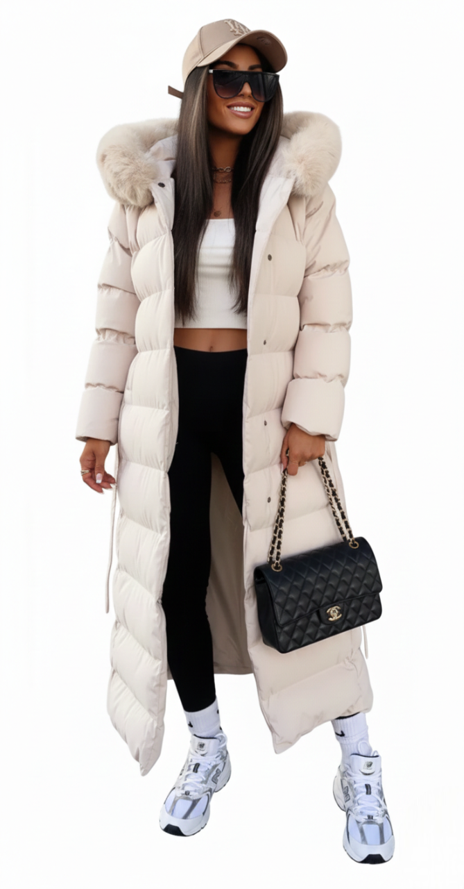 Longline Puffer Coat Faux-Fur