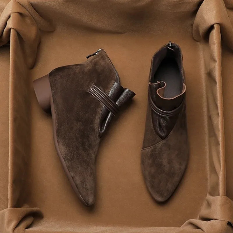 Italian Suede Boots Low Heel