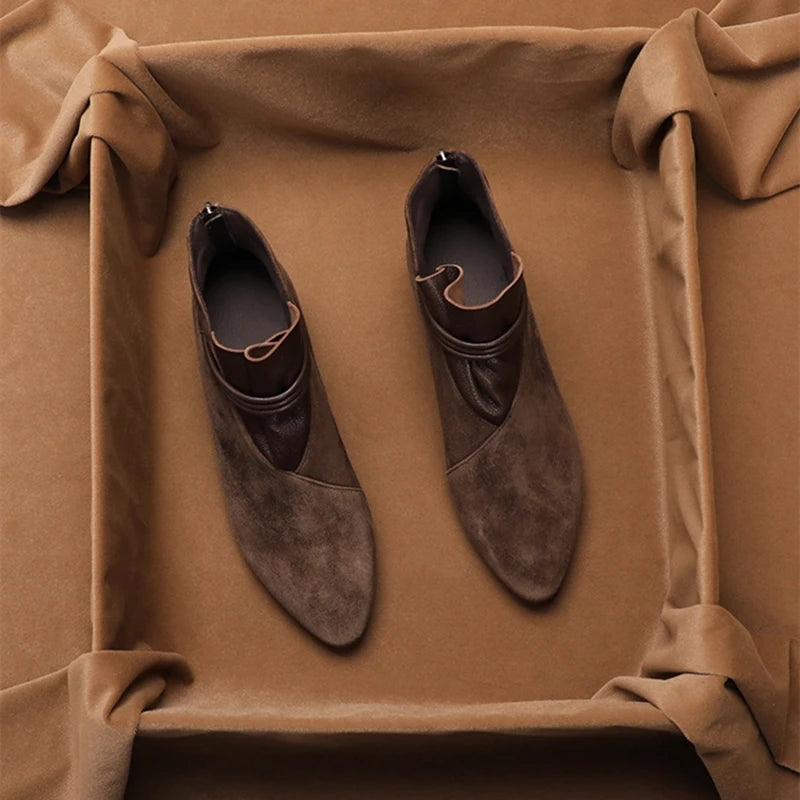 Italian Suede Boots Low Heel