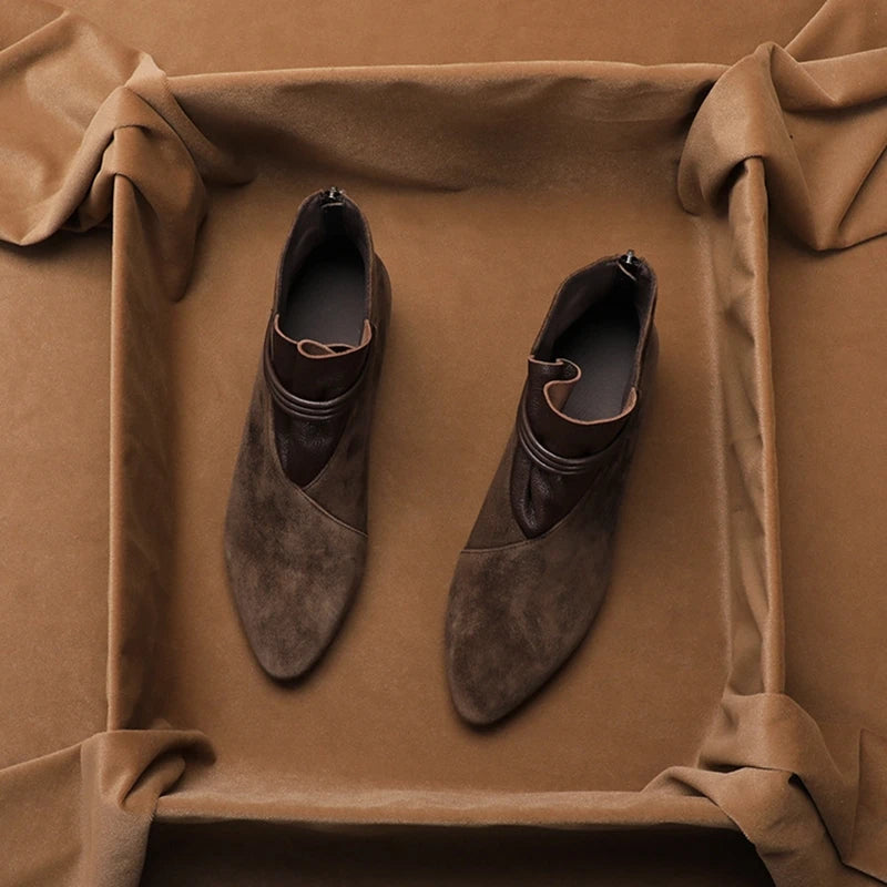 Italian Suede Boots Low Heel