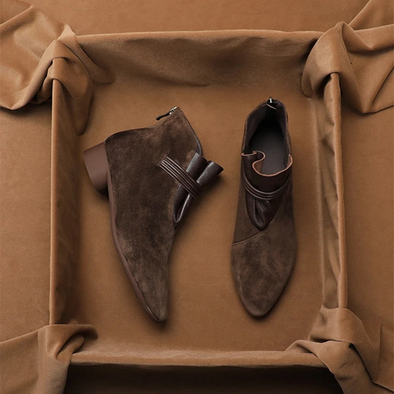 Italian Suede Boots Low Heel
