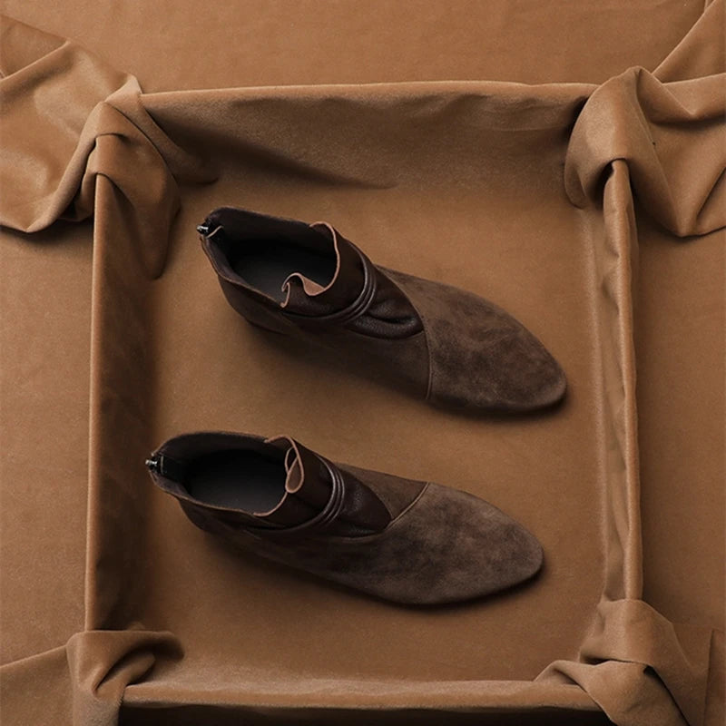 Italian Suede Boots Low Heel