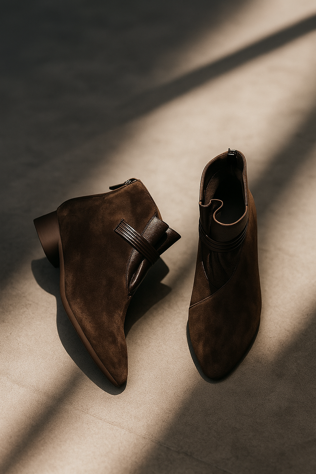 Italian Suede Boots Low Heel