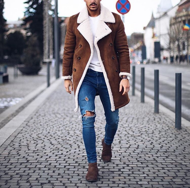 Fleece Lined Coat Suede-Look Thick