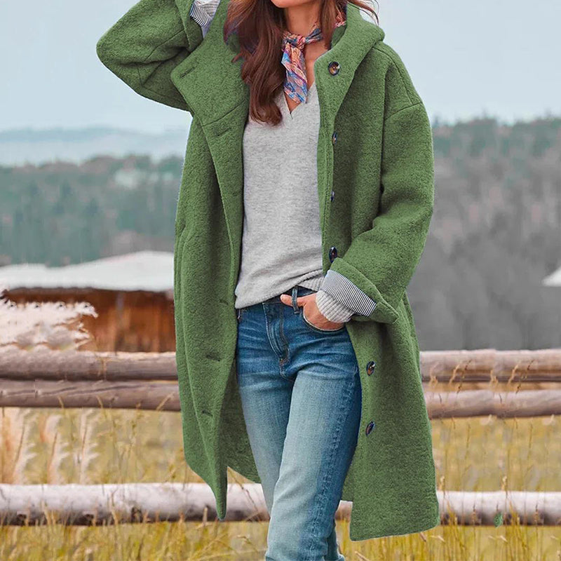 Windproof lightweight hooded coat in green, front view