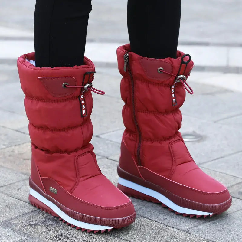 Waterproof Mid-Calf Boots Fleece Lined