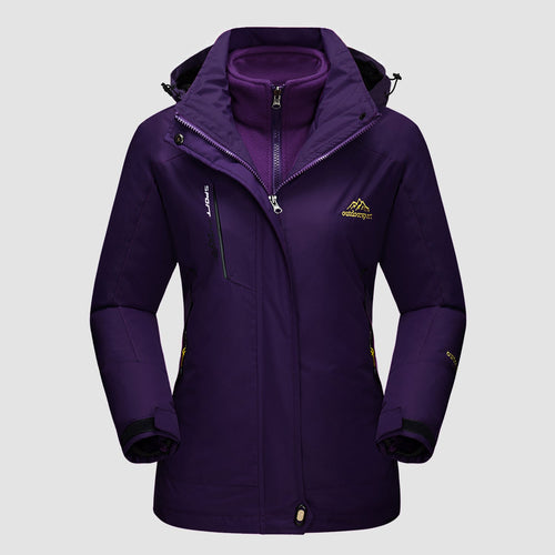 3-in-1 waterproof fleece ski jacket in dark purple, front view