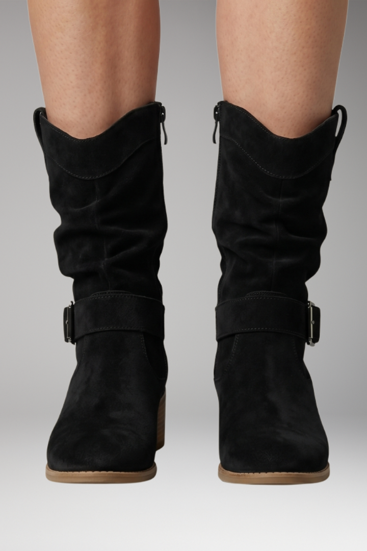 Ankle Boots Suede-Look Slouchy Side Zip