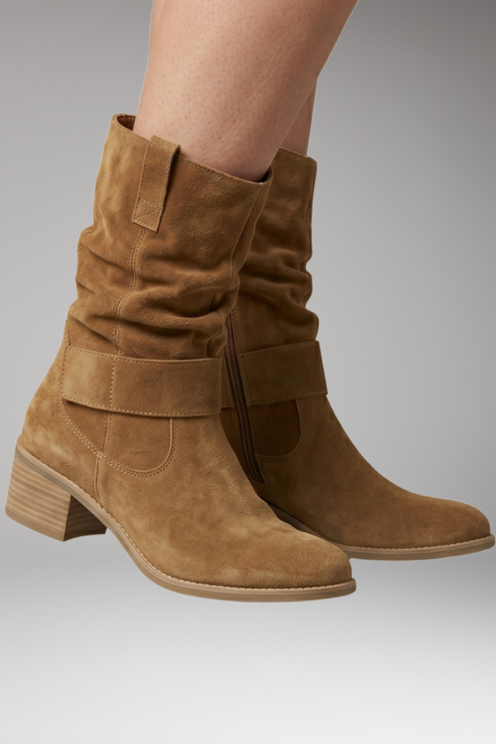 Ankle Boots Suede-Look Slouchy Side Zip