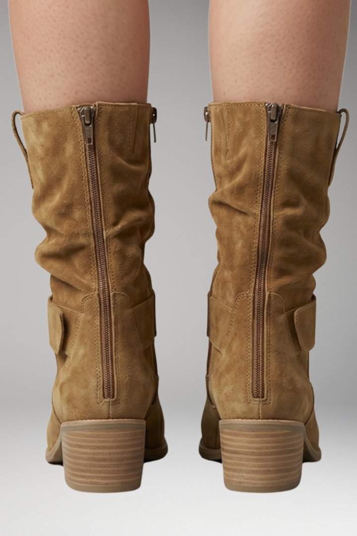 Ankle Boots Suede-Look Slouchy Side Zip