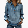 Textured sweatshirt with half button placket in blue, front view