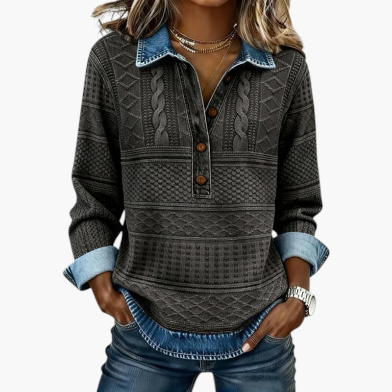 Sweatshirt Half Button Placket Textured Finish