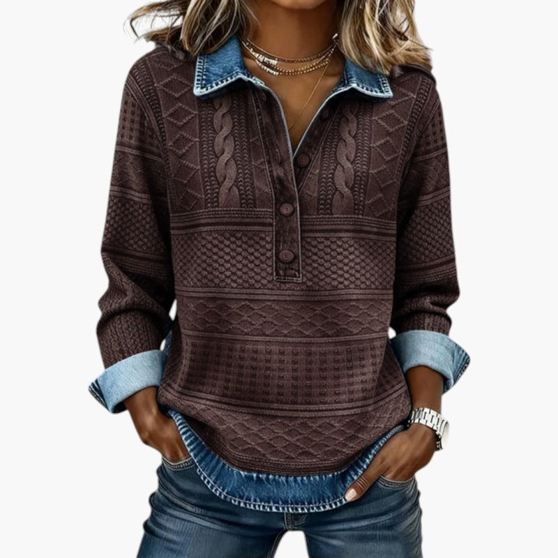 Sweatshirt Half Button Placket Textured Finish
