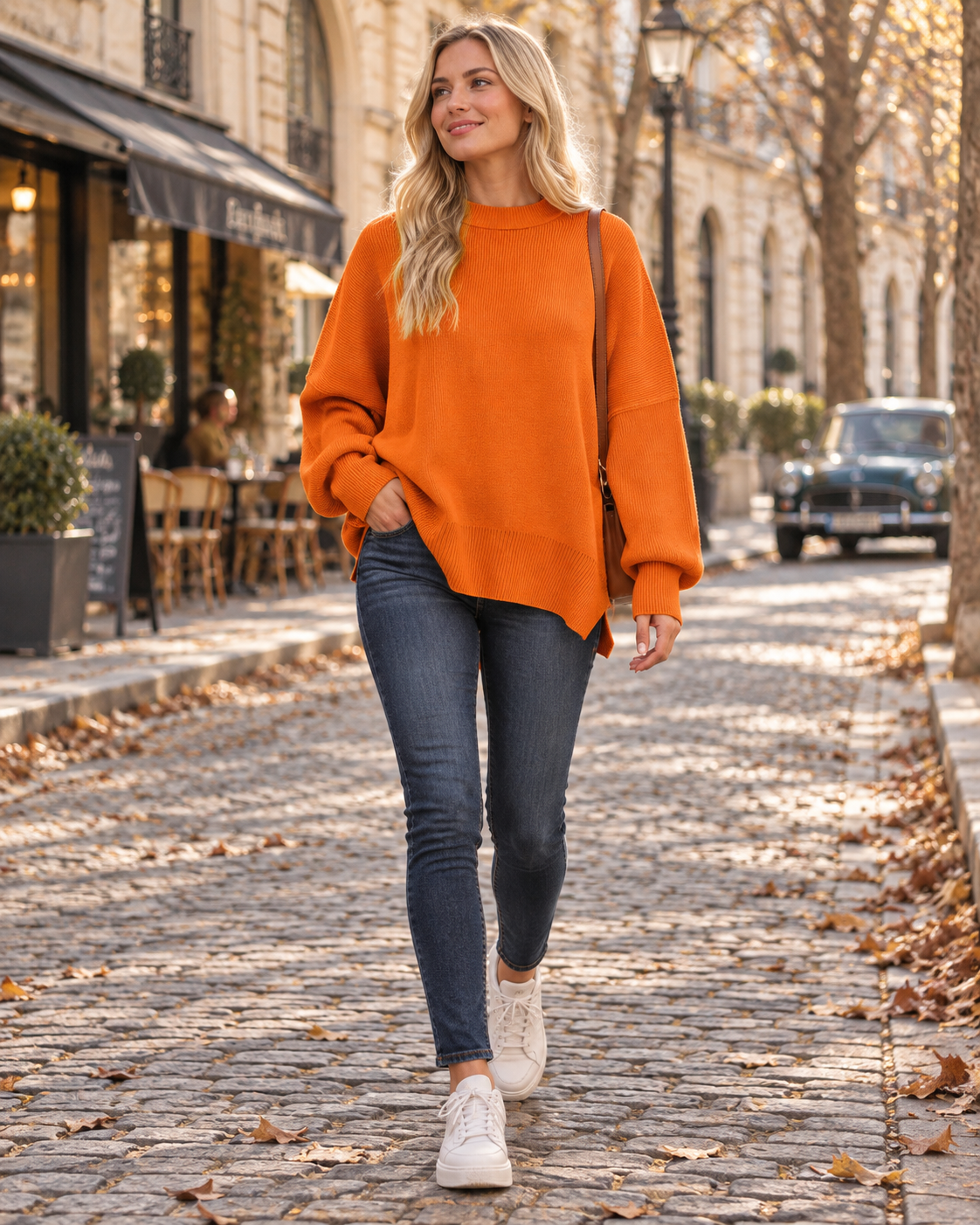 Oversized Ribbed Jumper High Neck Side Slits