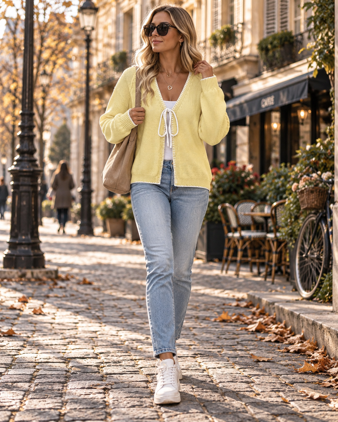 Tie Front Cardigan Contrast Trim Lightweight