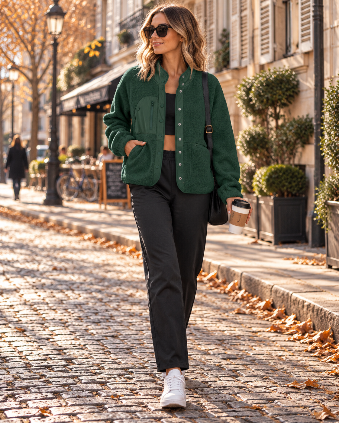 Cropped Sherpa Jacket Stand Collar Snaps